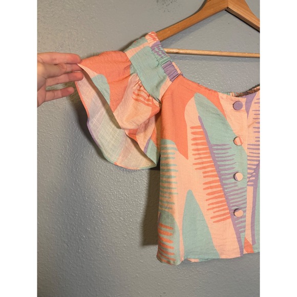 NWT Crosby by Mollie Burch Georgie Off Shoulder Ruffle Sleeve Pastel Top Small - Picture 4 of 11
